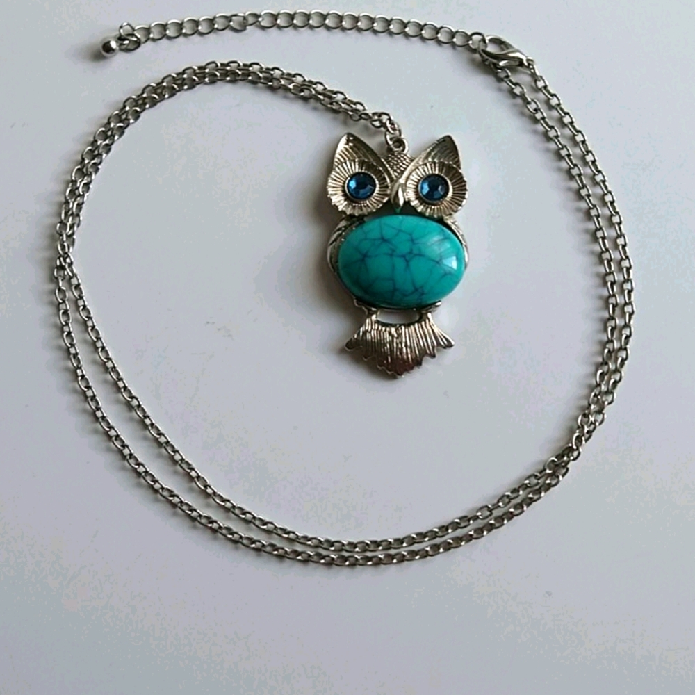 Blue Stone Owl pendant Necklace